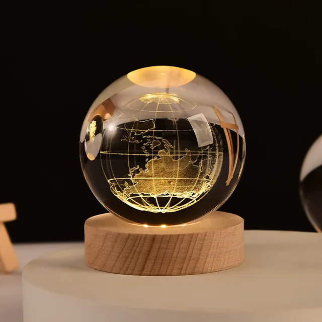 Boule De Cristal Verre Planète Led